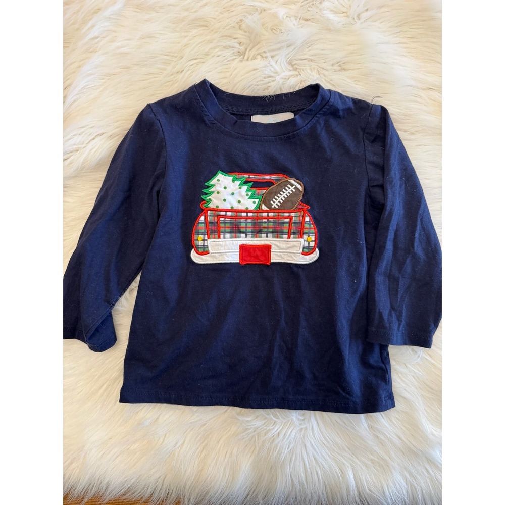 Size 3 Christmas football blue longsleeve tee EUC‎